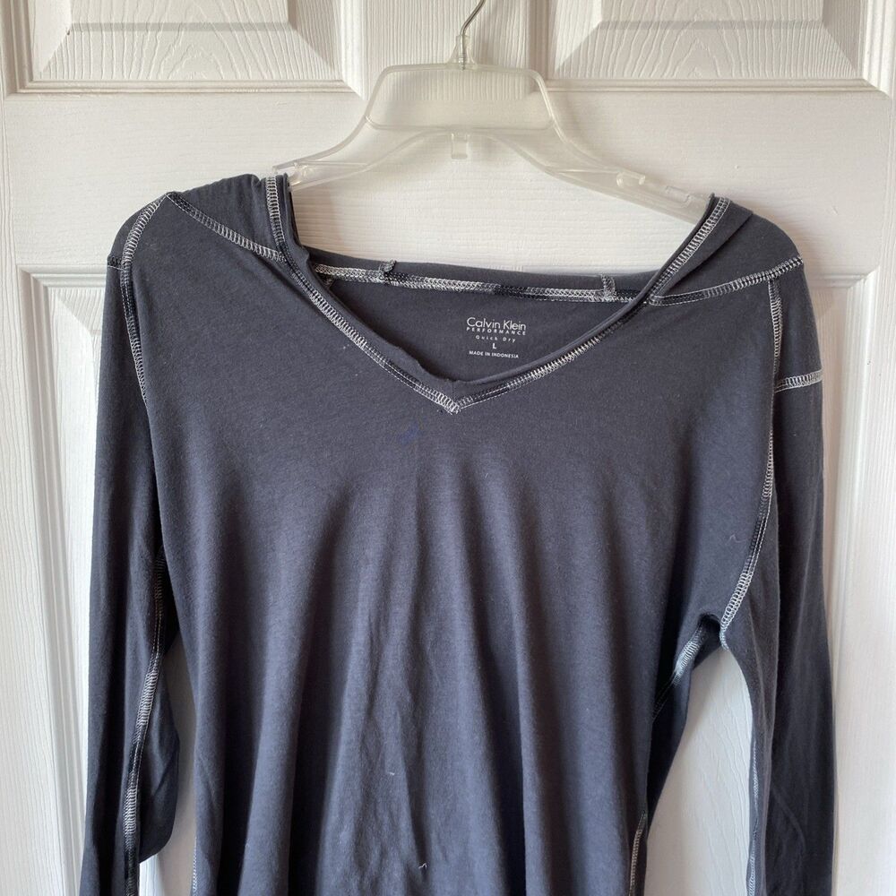Calvin Klein Women’s Long Sleeve Hooded Shirt Grey V Neck Performance Quick Dry - Picture 3 of 9